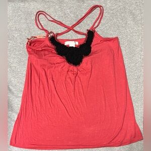 Women's Design History Pink Top with Black Floral Detailing